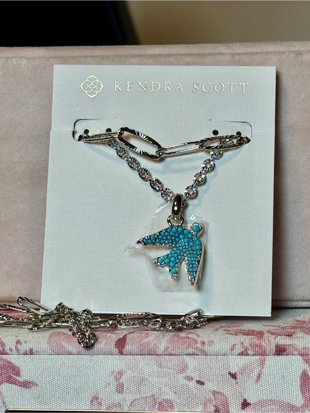 Kendra Scott Melody Bird Silver Layered Light Blue Bird Charm Necklace